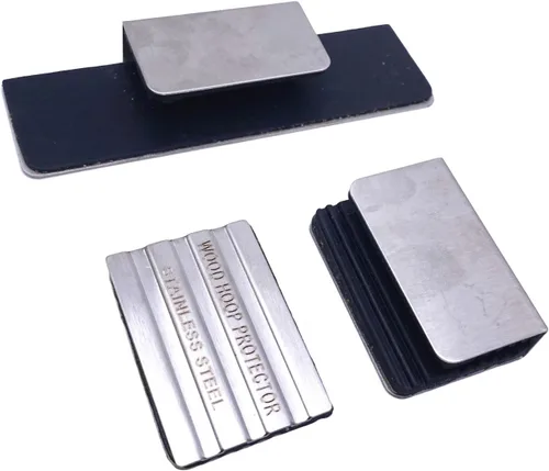 Vista 2 de Juego de 3 protectores de aro de bombo de acero inoxidable con inserto de goma duradero para aro de madera