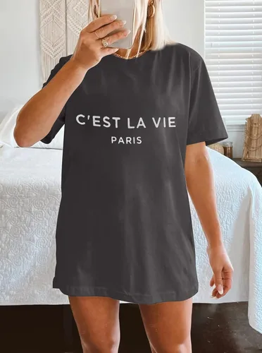 Vista 3 de CSDAJIO Camiseta holgada de manga corta para mujer, estilo casual, de gran tamaño, cuello redondo, con estampado de verano