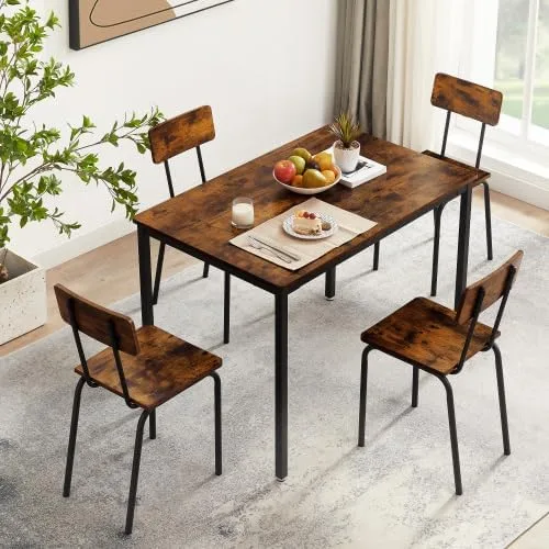 Vista 2 de anwickjeff Juego de mesa de comedor para 4 mesas de bar y sillas, juego de 5 piezas de mesa de cocina rectangular de madera de metal industrial y 4
