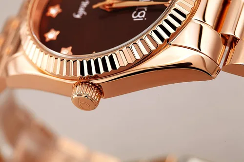 Vista 5 de Burgi Designer Acero Inoxidable Reloj de Mujer - Cadena Enlace Pulsera Correa, Moneda Edge Estilo Bisel, Esfera de Sunburst con Forma de Estrella