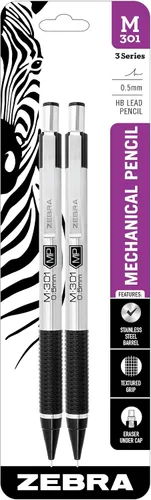 Vista 7 de Zebra Pen, STEEL M-301 - Lápices mecánicos, punta fina de 0.020 in, mina recargable, barril de acero inoxidable, borrador integrado, clip duradero