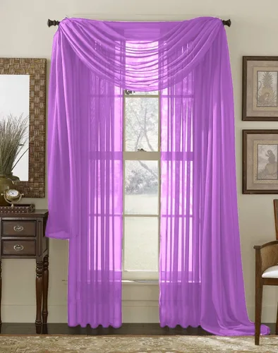 Vista 19 de Juego de 3 piezas de cortinas y cenefa Interior Trends, fina, totalmente cosida, juego de 2 cortinas y 1 cenefa a juego