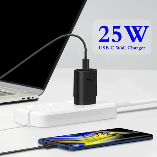 Vista 5 de GUUSMART Cargador tipo C, paquete de 2 cables de carga USB C de 25 W de largo y 6 pies Cargador tipo C Bloque de carga rápida compatible con Negro