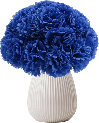 Vista 3 de Flor de clavel artificial, 50 cabezas de flores sintéticas de seda azul con Azul Oscuro