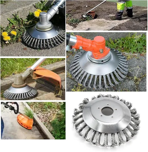 Vista 2 de Cabezal cortador de malezas de alambre de acero giratorio de 6 pulgadas + 8 pulgadas con cabezales universales compatibles con recortadoras