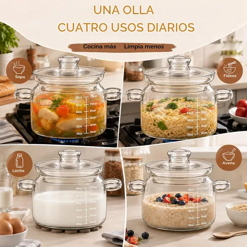 Vista 6 de Olla de vidrio de 3.2 cuartos de galón con tapa y marcas de medición