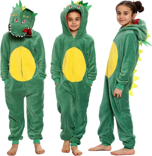 Vista 4 de Kids Girls Boys Overall Soft Fluffy Dinosaur All In One Jumpsuit 7-14 Years