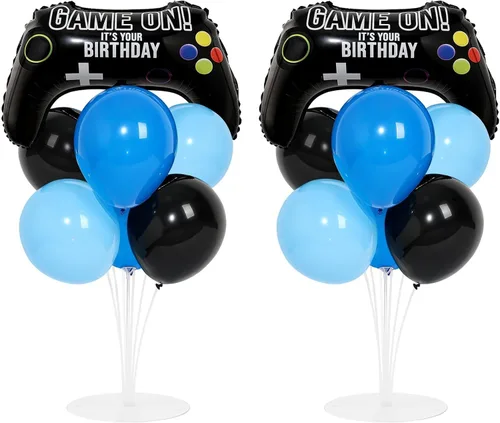 Vista 26 de Kit de soporte para globos de fiesta de fútbol 2 juegos con 2 globos de rugby de aluminio tipo bola, centro de mesa temático de fútbol para mesas