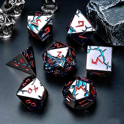 Vista 4 de Blue Dragon - Juego de dados DND de metal, 7 dados poliédricos ponderados para Calabozos y Dragones, dados RPG de aleación de zinc pesado