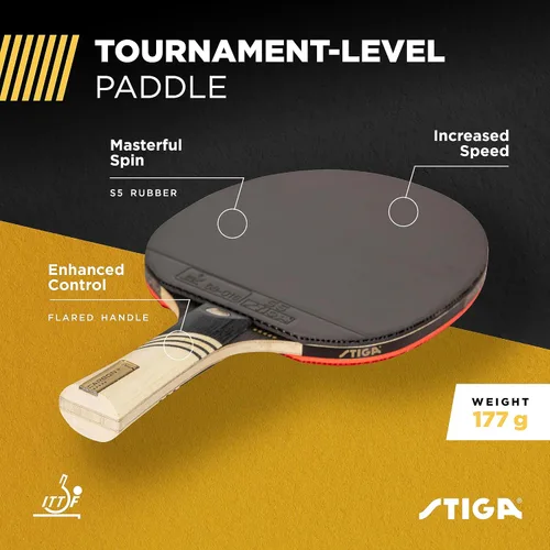 Vista 2 de STIGA Carbon+ Bundle Ping Pong Paddle Set – 7-ply Extra Light Carbon Fiber Blade – 2mm Premium Sponge – Concave Pro Handle – 2 3-Star Tournament