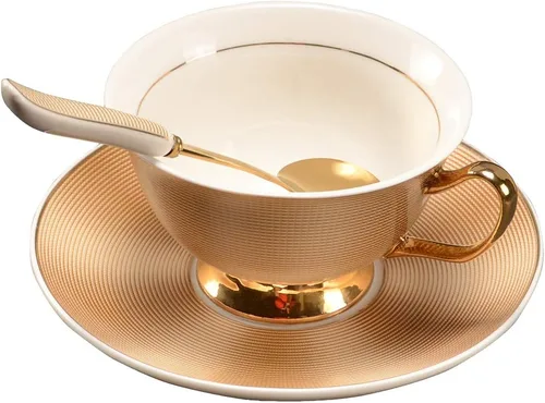 Vista 9 de Taza de Café de Porcelana Ósea Británica con Platillo y Cuchara para Latte Americano Tazas con Platillo Juego de Tazas de Té de Porcelana, Tazas