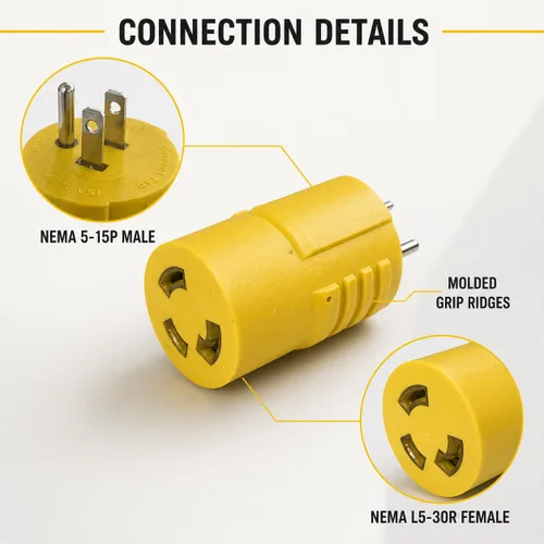 Vista 2 de Adaptador de RV de 30 amperios a 110V NEMA 5-15P a L5-30R Twist Lock