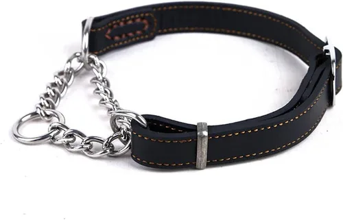 Vista 4 de Love Dream Martingale - Collar de cuero para perros de entrenamiento, cadena de acero inoxidable antiescape, sin tirones, para perros pequeños, Negro