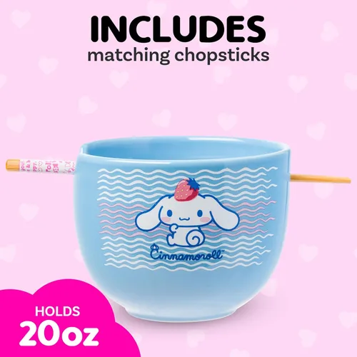 Vista 150 de Silver Buffalo Hello Kitty y sus amigos Chococat - Tazón de cerámica para ramen y arroz con palillos, patrón a cuadros, apto para microondas, 20