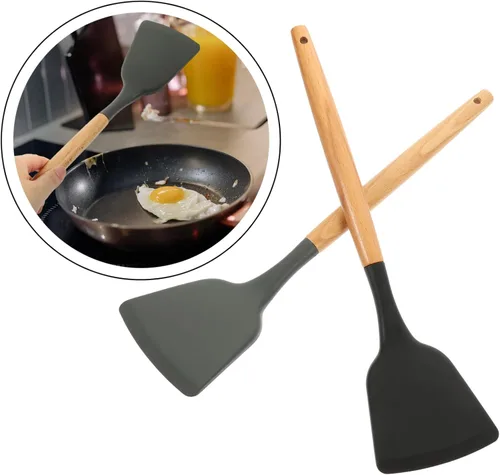 Vista 5 de Espátula de silicona segura para placa de inducción, mango resistente multifunción antiadherente para cocinar wok