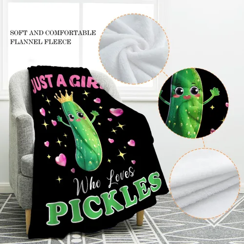 Vista 2 de Jekeno Bonita manta de pepino con texto en inglés «Just A Girl Who Loves Pickles», regalos para mujeres, hombres, niños, niñas, mamá, amigos