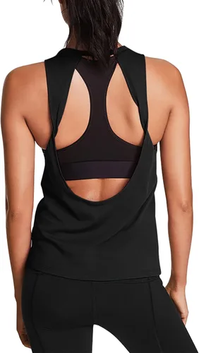 Vista 10 de Mippo Tops de entrenamiento para mujer, camisetas de yoga con espalda Verde militar