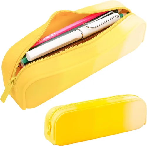 Vista 8 de minimaliving Estuche para lápices, colorido de silicona impermeable, bolsa estética, ligera y portátil, elegante y pequeña bolsa de oficina