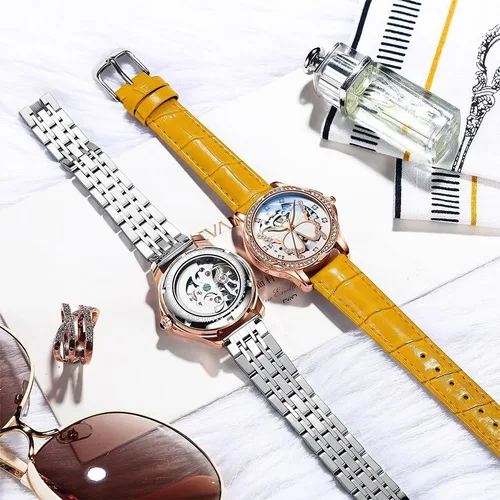 Vista 8 de Reginald Relojes para mujer, reloj de vestir casual a la moda, impermeable, con esfera de esqueleto de mariposa, reloj mecánico automático