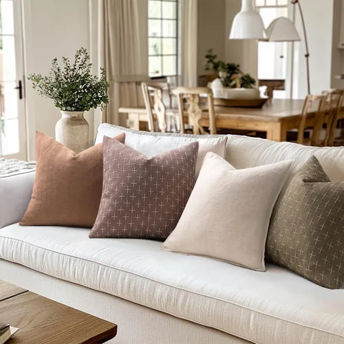 Vista 111 de MIULEE - Juego de 2 fundas de almohada decorativas de lino de arpillera navideñas, modernas, estilo campestre, rústicas, tejidas, con textura