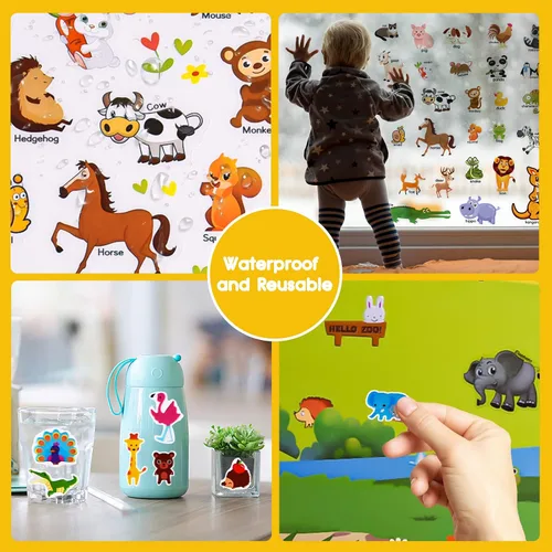 Vista 4 de ASTARON Libro de calcomanías reutilizables para niños pequeños, 88 piezas de calcomanías de animales, actividades para viajes por carretera