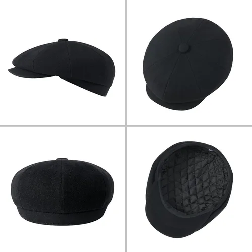 Vista 6 de FEINION Gorra de lana para hombre, 8 paneles, Ivy Tweed Cabbie, sombrero plano, Baker Boy