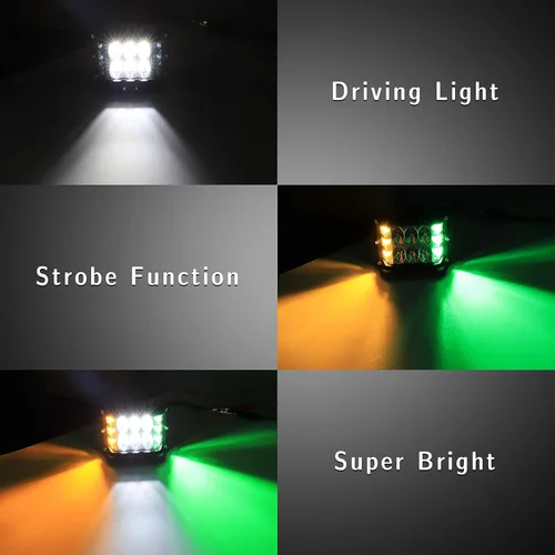 Vista 7 de Luces laterales tipo cápsula de 4 pulgadas, luces LED estroboscópicas amarillas de doble cara + luces estroboscópicas amarillas y verdes de doble