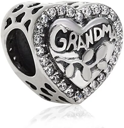 Vista 3 de Abalorio de plata de ley 925 con forma de corazón para mujer, con dije de amor a la abuela, Plata esterlina