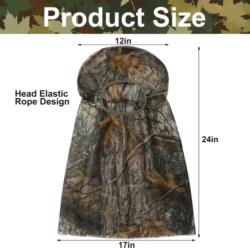 Vista 2 de Watayo 2 máscaras faciales de caza de camuflaje, máscara de malla transpirable ajustable para hombres