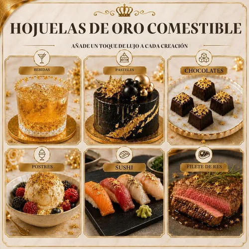 Vista 6 de xQzit Copos de oro comestibles de 50 mg – Copos de oro de grado alimenticio para decoración de pasteles, chocolates, cócteles y bebidas – Decoración