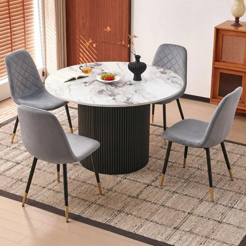 Vista 23 de Juego de 2 sillas de comedor de terciopelo azul marino, sillas tapizadas de cocina y comedor con patas de metal, sillas decorativas modernas