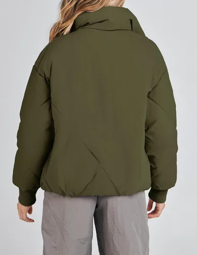 Vista 4 de ZESICA Chaqueta acolchada de invierno para mujer, manga larga, con cremallera, acolchada y con bolsillos