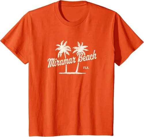 Vista 33 de Miramar Beach Florida Vintage 70s Palm Trees - Camiseta gráfica, Azul / Patchwork, S