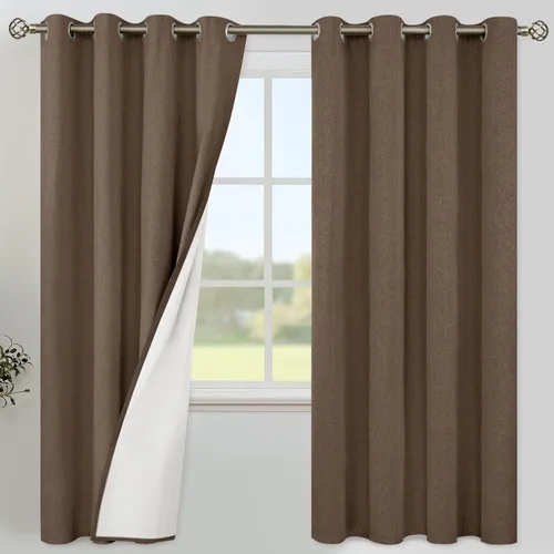 Vista 122 de YoungsTex - Cortinas 100% opacas para dormitorio, con aislamiento térmico y ojales, cortinas oscuras negras con capa pesada para ventana de sala