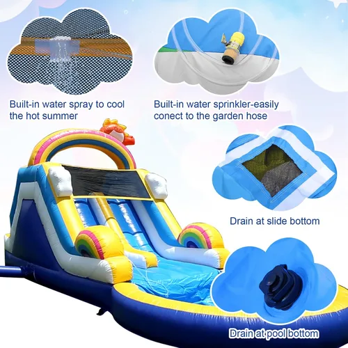 Vista 8 de Tobogán acuático inflable de grado comercial de 24 pies (L) para adultos y niños (toboganes dobles), toboganes acuáticos de PVC resistente