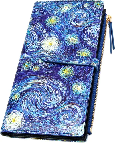 Vista 12 de Billeteras delgadas para mujer, tarjetero RFID plegable con bolsillo con cremallera, Mandala azul, Delgado