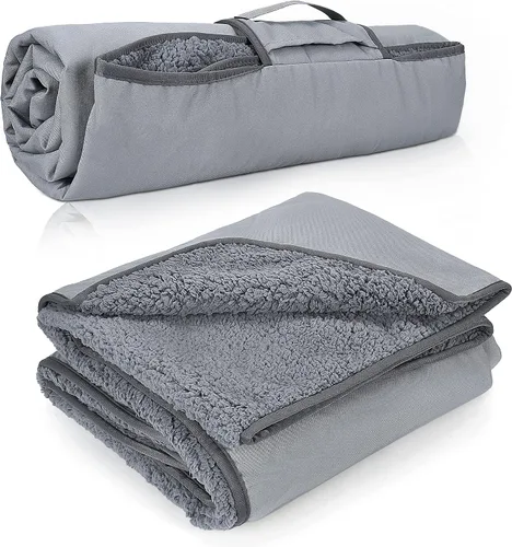 Vista 11 de Tirrinia Manta impermeable para exteriores con forro sherpa, resistente al viento, triple capa, cálida y cómoda, plegable para camping, estadio