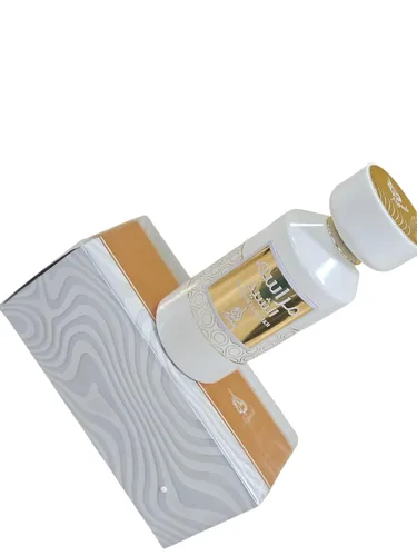Vista 6 de KHADLAJ PERFUMES Marasim Al Shaikh Perfume árabe de lujo, botella de vidrio blanco y dorado, fragancia premium de Oriente Medio