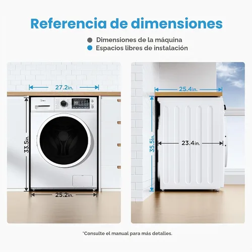 Vista 3 de Midea Lavadora secadora Combo 2.7 pies cúbicos 24" carga frontal todo en uno 1400 RPM blanco