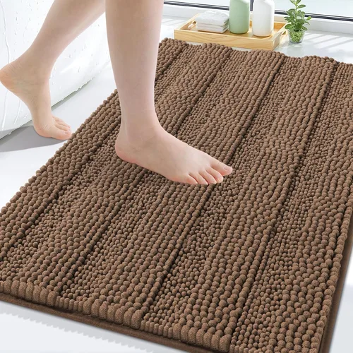 Vista 225 de Grandaily Alfombras de baño de felpilla a rayas de 24 x 16 pulgadas, extra gruesas y suaves, absorbentes, parte trasera de goma, alfombra de ducha