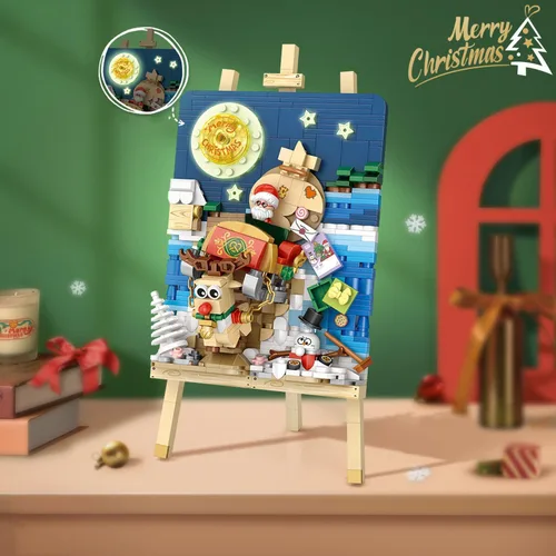 Vista 2 de Mini juego de bloques de pintura 3D de trineo de construcción, 646 piezas, kit de modelo de construcción de estereógrafo creativo, juguete