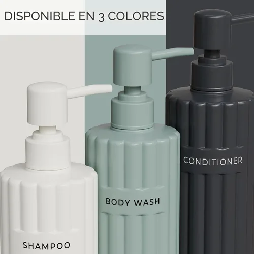 Vista 8 de Elegante dispensador de champú y acondicionador, juego de 3 botellas Salvia