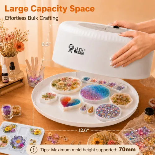 Vista 5 de LET'S RESIN Máquina de curado para resina: secadora automática de 3 horas con bandeja grande, ajuste de un botón, sin deformación, suministros