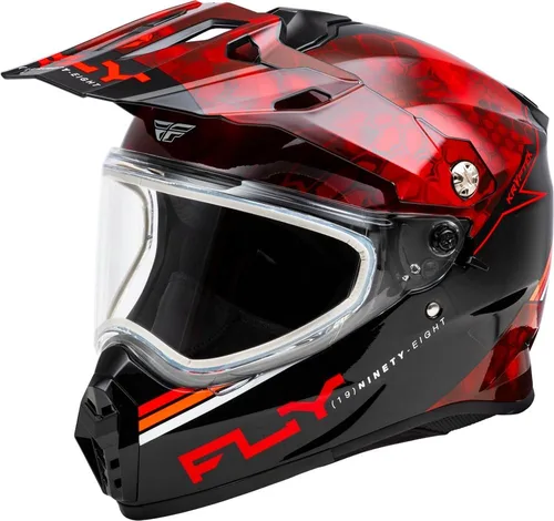 Vista 11 de Fly Racing Trekker Cold Weather MX ATV Off-Road Motorcycle Helmet Pizarra/Negro/Rojo (Dual Shield)
