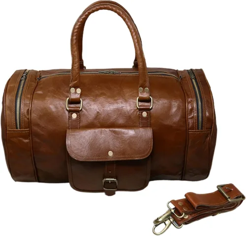 Vista 7 de Jaald Maleta de viaje de cuero genuino grande de 22.0 in para hombres y mujeres Fitness fin de semana cabaña de mano Vintage impermeable regalo