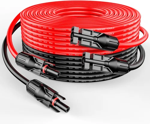 Vista 12 de RICH SOLAR Cable de extensión de panel solar negro de calibre 10, 10 AWG, 10 pies, color rojo + 10 pies, cable de extensión de panel solar negro