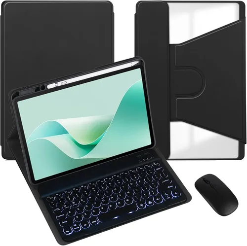 Vista 45 de Funda para tableta Samsung Galaxy Tab A8 de 10.5 pulgadas, teclado redondo inalámbrico desmontable Bluetooth, cubierta trasera transparente