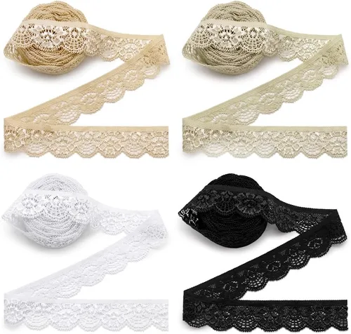 Vista 14 de SEMINI Cinta elástica de encaje de 1 pulgada de ancho para costura, manualidades, boda, fiesta, decoración, ropa (beige)