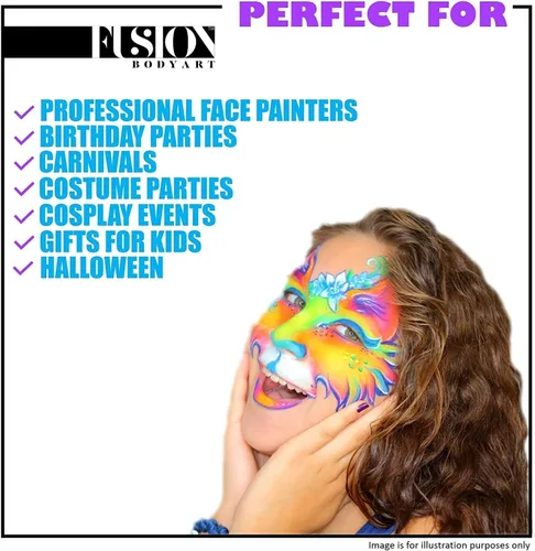Vista 4 de Fusion Body Art Pintura facial Pro Parafina blanca (1.26 onzas), calidad profesional activada por agua para la cara y el cuerpo, suministros