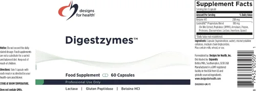 Vista 5 de Designs for Health Digestzymes - Enzimas digestivas + clorhidrato de betaína para alivio de gases y hinchazón - Pepsina, bilis de buey, enzima
